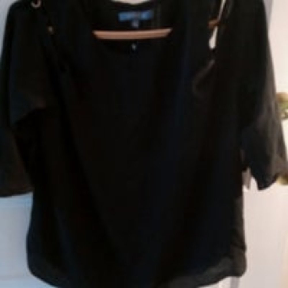 Black cold shoulder sheer blouse
